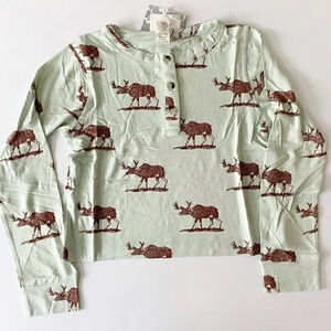 NWT Kate Quinn Elk Moose Long Sleeve Henley Shirt Bamboo 7/8 Y